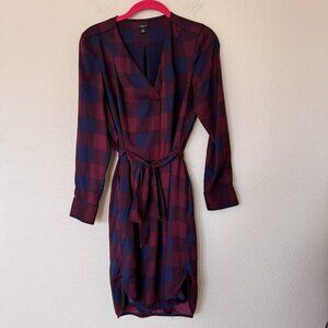 Ann Taylor Plaid Mini Dress with Tie Belt Size Small Petite Pockets